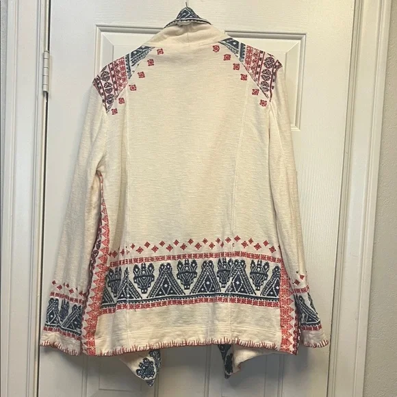 Sundance Cream Open-Front Cardigan Jacket with Red & Blue Pattern - Picture 7 of 13